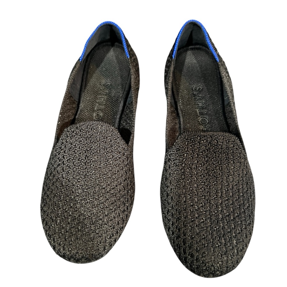 Rothys Round Toe Shoes Sz 8.5 Black/Blue Loafer Slip On Ballet Flat